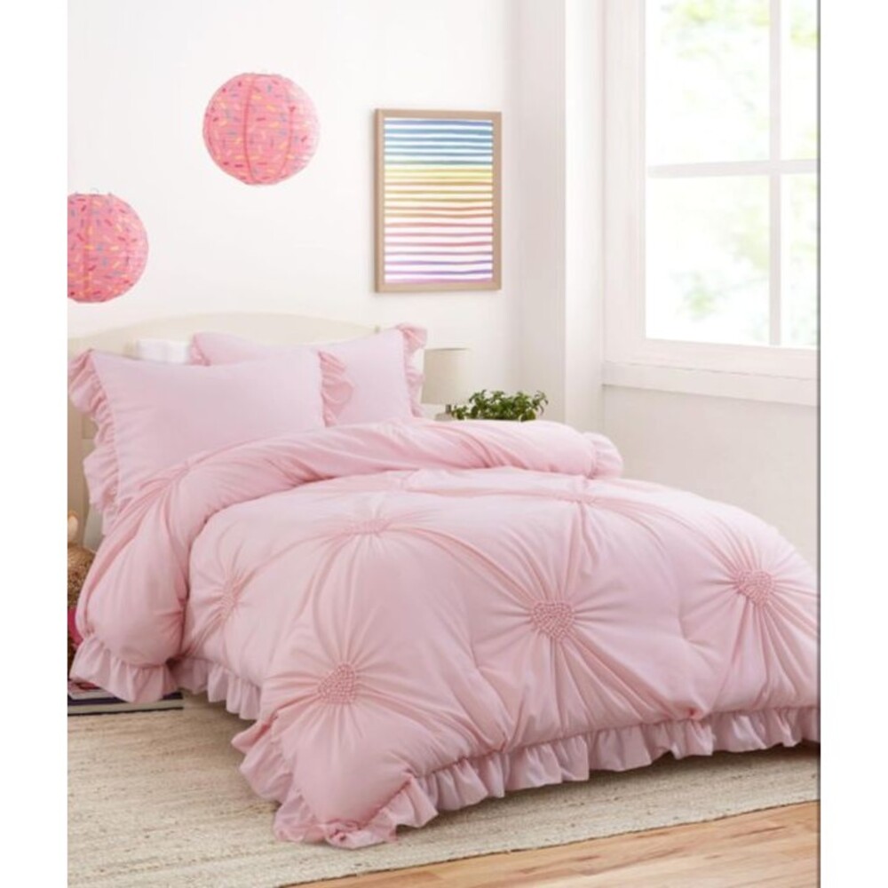 Pink Baby Ruched Heart Crib Toddler Bed Quilt Nursery Bedding Ruffles Comforter